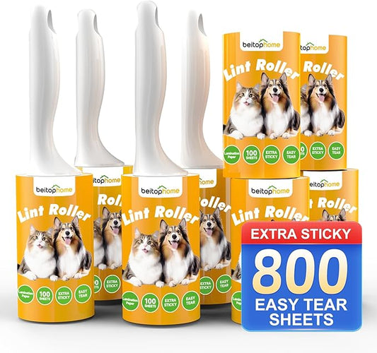 Lint Roller, 800-Sheet Extra Sticky Rollers for Pet Hair, 4 Handles, Value Pack for Dogs, Cats, Clothes, Carpet, Furniture
