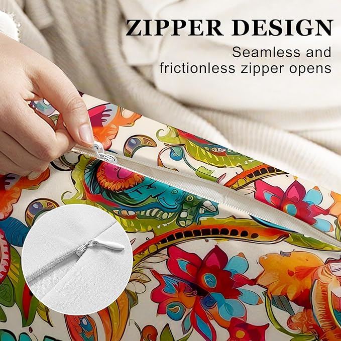 Microfiber Body Pillow Cover with Hidden Zipper,Comfortable Fabric,Floral Print Pattern Body Pillow Case,Lightweight and Breathable,The Size is 20 "X 54"(09-Bohemian Flower)