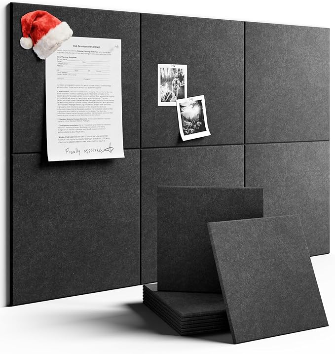 Large Felt Bulletin Board 36" x 24" Cork Board Alternative-6 Pack with 40 Safe Removable Adhesive Tabs, Cork Boards for Walls Cork Board for Home Office Classroom Pin Board - Charcoal Gray