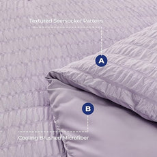 HYMOKEGE Lavender Queen Comforter Set Seersucker 7 Pieces, All Season Luxury Bed in a Bag for Bedroom, Bedding Set with Comforters, Sheets, Pillowcases & Shams