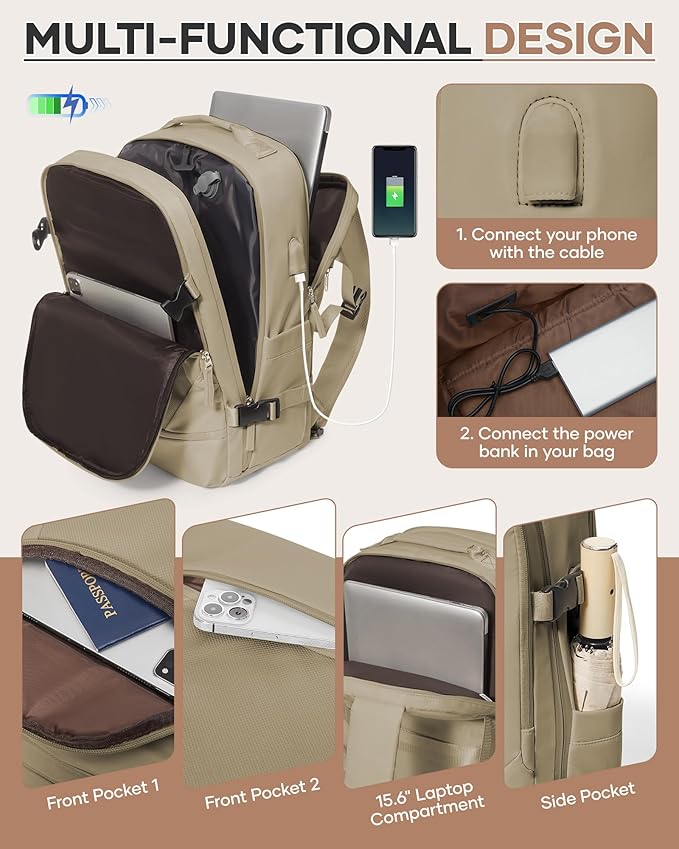 Vacuum Backpack Travel with Pump, Expandable Travel Backpack with Vacuum System, Vacuum Compression Bags Personal Item Carry On Suitcase Luggage Flight Approved Backpacks for Women Men, Brown