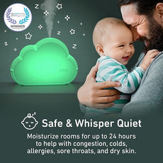 Pure Enrichment PureBaby Cloud Ultrasonic Cool Mist Humidifier Quiet Variable Mist for up to 24 Hrs Ideal for Baby Nurseries & Kids Bedrooms to Relieve Congestion Colds & Coughs, Night Light, BPA-Free