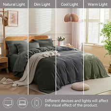 JELLYMONI Cotton Duvet Cover Twin Size - Gray Comforter Cover with Button 100% Washed Cotton 2PCS Breathable Soft Solid Bedding Set Duvet Cover 68×90in & 1 Pillowcase (NO Comforter)