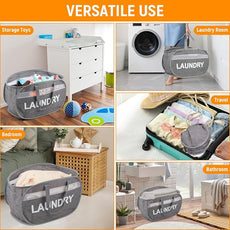Collapsible Laundry Baskets, Foldable Clothes Hamper with Reinforced Handles, Sturdy Pop Up Hampers for Laundry, Tear Proof & Easy to Carry Laundry Hamper for Home, Apartment, Dorm, Travel Grey