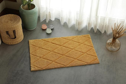 Organic Cotton Bathroom Rug, Luxury Non Slip Ultra Soft & Water Absorbent Bath Mat | Diamonds Design Premium Bath Rug | Perfect for Tub & Shower, Toilet Floors, Door Mat (36"x24", Yellow Ochre)