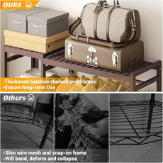 Homykic Bamboo Clothes Rack Garment Rack for Hanging Clothes, Heavy Duty Clothing Rack with 7 Tiers Adjustable Shelves, Double Rods, 4 Hooks, Freestanding Closet System Organizer Wardrobe, Espresso