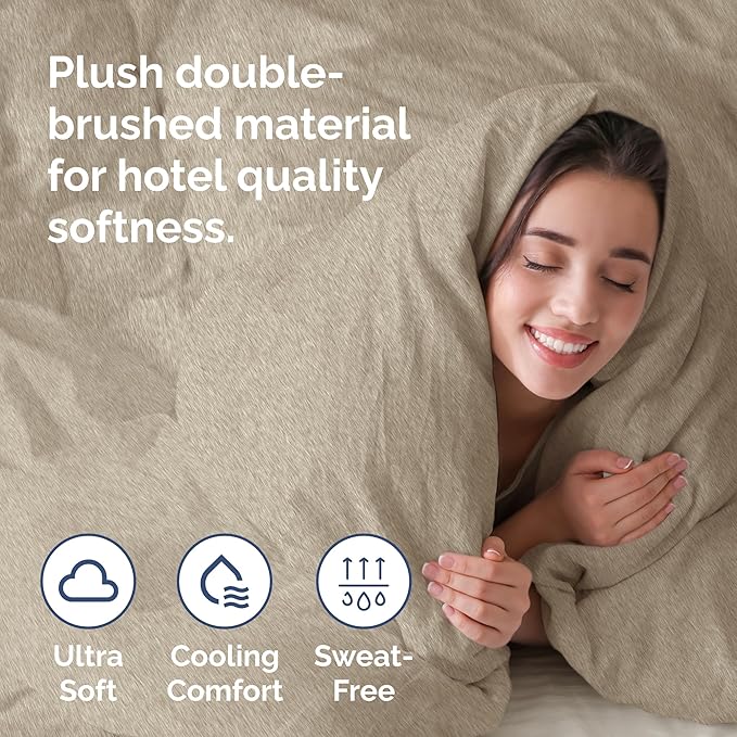 CGK Unlimited Duvet Cover Twin/Twin XL Size Set - Extra Soft Duvet Cover 68 x 90 with 1 Pillow Sham - Hotel Quality, Fade Free w/Zipper Closures & Ties - Bedding and Bed Linens Set (Heathered Beige)