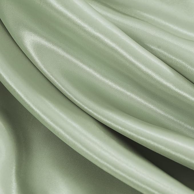 Satin Sheets King Size - 4 Pieces Luxury Silky Soft Bed Sheets, Wrinkle-Free Sage Green Satin Silk Sheet Set with 1 Deep Pocket Fitted Sheet, 1 Flat Sheet, 2 Pillow Cases