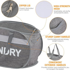 Collapsible Laundry Baskets with Lid, Foldable Clothes Hamper with Reinforced Handles, Sturdy Pop Up Hampers for Laundry, Tear Proof & Easy to Carry Laundry Hamper for Home, Dorm, Travel Grey