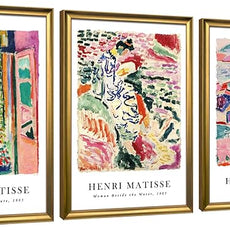 Wieco Art Framed Wall Art 3 Piece Henri Mattise Art Abstract Colorful Matisse Posters Canvas Prints for Wall and Home Office Decorations Bronze Gold Frame