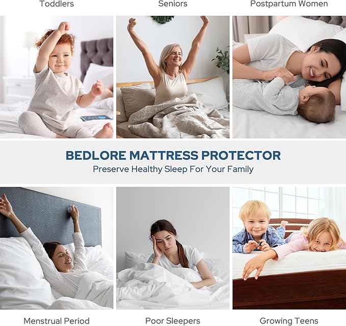 BEDLORE 2 Pack Waterproof Mattress Protector, Queen Size Mattress Pad with Deep Pocket 6"-18" Depth, Soft Breathable Bed Mattress Cover for Bedroom, College Dorm (Navy Blue)