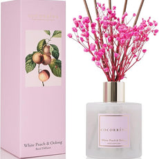 Cocorrína Reed Diffuser Sets - 6.7 oz. White Peach& Oolong Scented Diffuser with 8 Sticks Home Fragrance Reed Diffuser for Bathroom Shelf Decor
