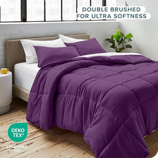 Bare Home Comforter Set - Oversized Queen Size - Ultra-Soft - Goose Down Alternative - Premium 1800 Series - All Season Warmth (Oversized Queen, Plum)