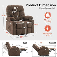 MCombo Power Lift Recliner Chair with Extended Footrest for Elderly People, Fabric 7287/7087 (Brown, Medium)