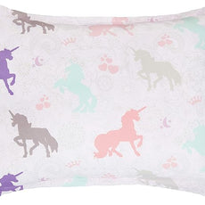 Amazon Basics Soft, Comfortable Kid's Microfiber Bed-in-a-Bag 7-Piece Bedding Set, Full/Queen, Solid & Printed, Purple Unicorns