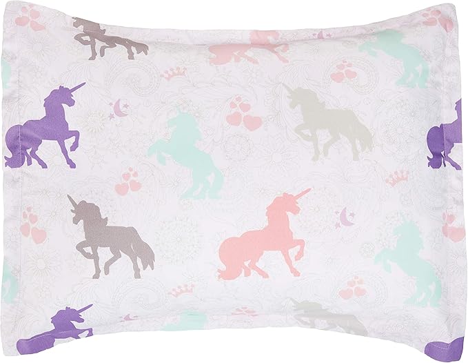 Amazon Basics Soft, Comfortable Kid's Microfiber Bed-in-a-Bag 7-Piece Bedding Set, Full/Queen, Solid & Printed, Purple Unicorns