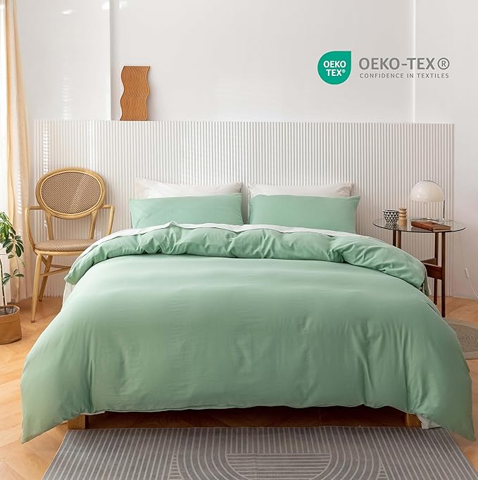 HeimenAogo Egyptian Cotton Duvet Cover Set King, Ultra Soft and Breathable Comforter Cover with Zipper Closure, High Thread Count Long Staple Cotton Blanke Cover 3pcs 104"×90", Silt Green