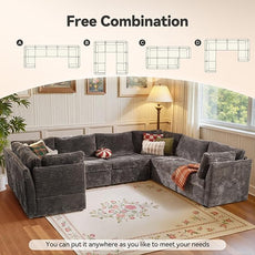 Large 7 Seat Modular Sectional Sofa with Ottoman Seat Corduroy Sleeper Sectional Sofa Bed Oversized Convertible Modular Couch for Living Room