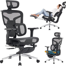 High-Back Ergonomic Mesh Office Chair, Modern Executive Desk Chair with 4D Armrests Computer Task Chair (Black Mesh Dual Lumbar Support)