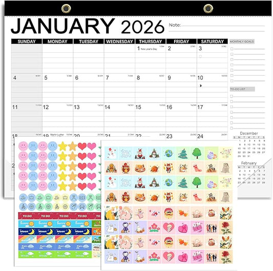 Desk Calendar 2026, Anti Ink Bleed, Transparent Cover, 2026 Desk Calendars 18 Months with Stickers, 17" x 12" Large Desktop Calendar 2026-2027 for Family, Office, Student, Teacher Supplies- Simple