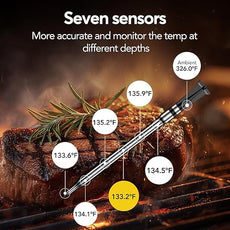 WiFi Sub-1G Wireless Meat Thermometer Unlimited Range, Check Temp Anywhere,7 NIST Certified Sensors with Ambient Temp Smart Digital Base,Monitor for BBQ, Grill,Oven, Smoker (1, Grey, Small)