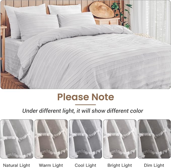 NEXHOME PRO California King Duvet Cover, Light Grey 3 Pieces Boho Tufted Duvet Cover Set, Soft and Lightweight Microfiber Comforter Cover Set (Light Grey Cal King, 104 x 98)-No Comforter