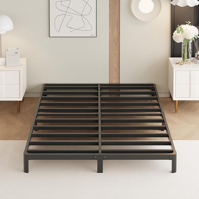 9 Inch Full Bed Frame with Rounded Corner Legs, Heavy Duty Full Size Metal Platform Bed Frame No Box Spring Needed, Easy Assembly, Noise Free, Black