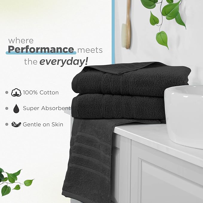Martex 2-Pack Ultimate Performance Bath Sheet Set – 100% Cotton – 33” x 65” – Extra Large Bath Towels – Versatile – Low-Linting – Supersoft Bathroom Set – Super Absorbent – Easy Care – Black