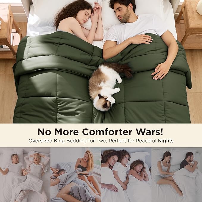Bedsure Comforter Duvet Insert - Quilted Comforters Oversized King, All Season Duvet, GentleSoft Down Alternative Bedding, with 8 Tabs, Gifts for Women/Men, Olive Green, Oversized King 116 x 98 Inches