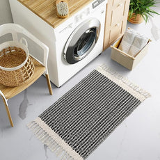 Lahome Boho Bathroom Rugs, Small 2x3 Front Door Mat Lightweight Kitchen Rug Woven Cotton Area Rug with Tassels, Farmhouse Washable Black and White Throw Rug Low Pile Carpet for Entry Laundry