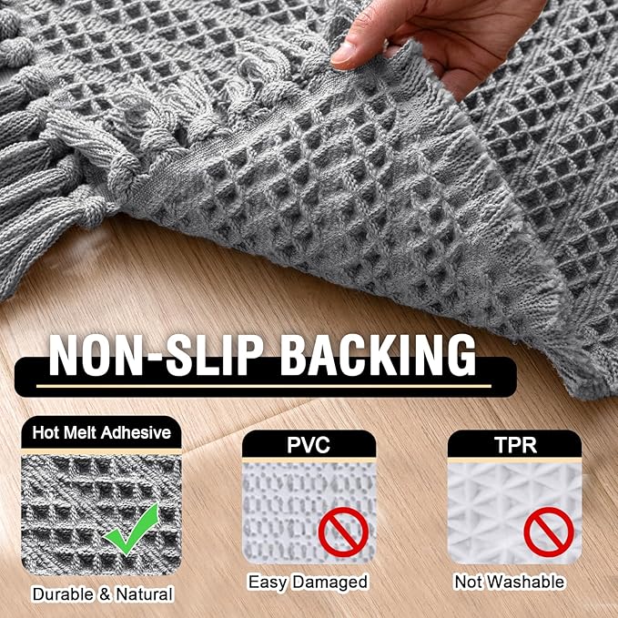 H.VERSAILTEX Waffle Bath Mat Super Absorbent Boho Bath Mat Non Slip Bath Rugs for Bathroom Floor Machine Washable Dry Fast Bathroom Rugs with Tassels (20 x 32 Plus 17 x 24 Inches, Dove)
