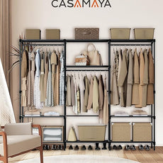 Clothes Rack, Portable Closet, 81.1 Inch Large Capacity Wardrobe Closet, Clothes Storage Organizer with Shelves and 3 Hanging Rods, Easy to Assembly, Black PCT033B01