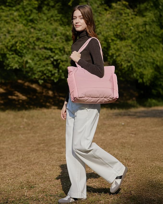 BAGSMART Tote Bag for Women, Lightweight Puffy Tote Bag with Compartments Shoulder Bag Handbag for Travel, Work, Gym
