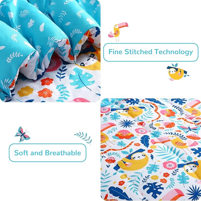 Viviland Kids Full Bedding Sets for Girls, Boys Soft Full Comforter Set with Sheets, 7 Pieces Microfiber Bed in a Bag, Sloth Rainforest
