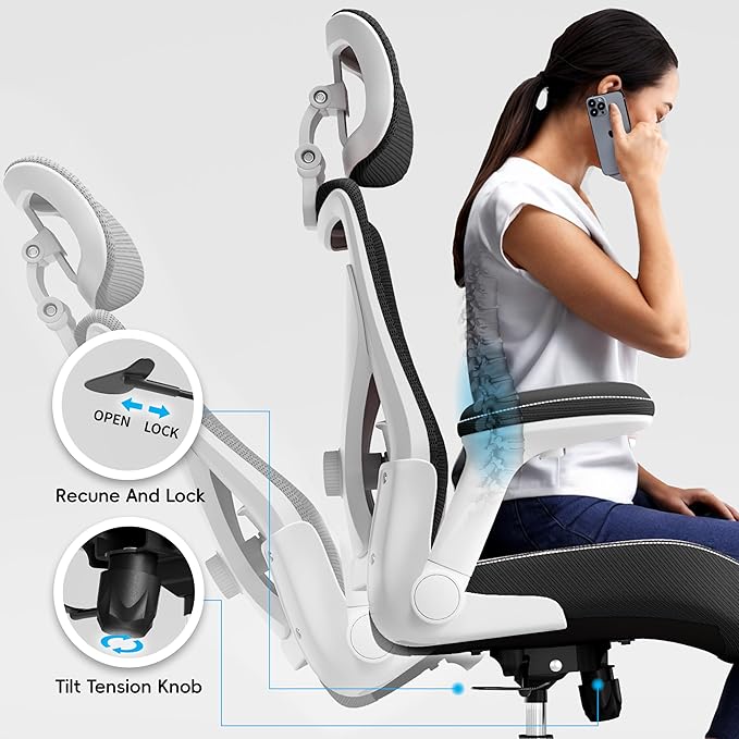 Office Home Ergonomic Desk Chair-Computer X-Shaped Chair Mesh PU Leather with Adjustable Lumbar Support-Executive Chair High Back with Headrest Flip-Up Arms for Long Hours (Light Black)