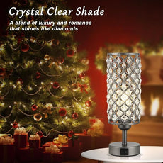 Hong-in Gray Crystal Table Lamp - 3-Way Dimmable Touch Control, Bedside Lamp with USB C and A Ports, Nightstand Light for Living Room, Bedroom, Home Office (Bulb Included)