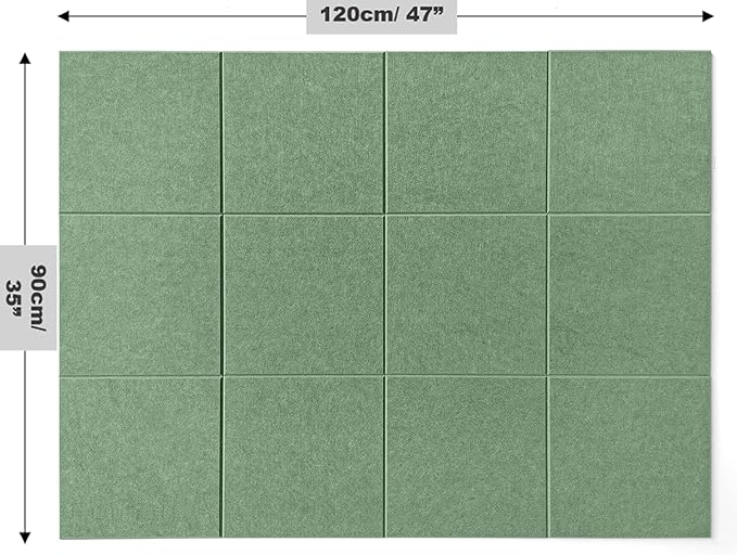 Green Bulletin Board | Large Cork Boards Alternative for Walls | Felt Cork Board for Office, Home & Classroom | Green Office Classroom Supplies | Felt Wall Tiles (12-Pack) | Forest Green