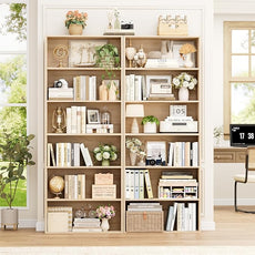 FOTOSOK 6-Tier Open Bookcase and Bookshelf Set of 2, Freestanding Display Storage Shelves Tall Bookcase for Bedroom, Living Room and Office, Light Oak