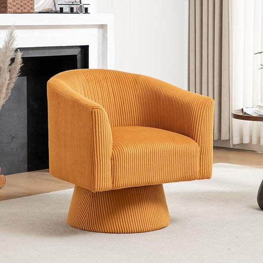 Swivel Accent Chair, Modern 360° Barrel Chair, Corduroy Upholstered Single Sofa for Living Room, Bedroom(Mustard)