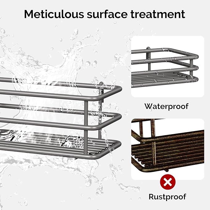 Orimade Over The Door Shower Caddy Adjustable 4 Tier Dark Grey,Bathroom Hanging Organizer Shelf Rustproof with 4 Hooks,Shower Basket with Soap Holder and Suction Cup