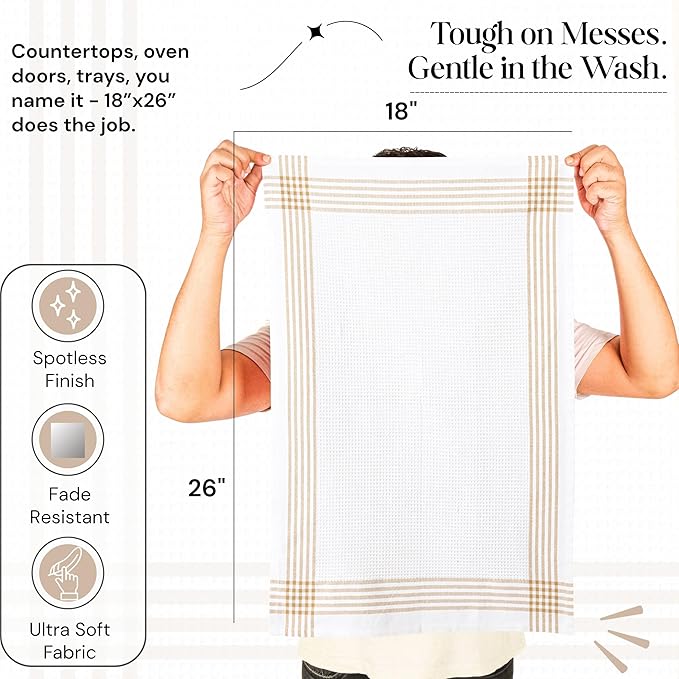 Multi Color Kitchen Towels 3 Pack, 16x26 Inch, 100% Cotton Waffle Weave, Super Absorbent, Quick Dry, Reusable Dish Towels for Cleaning, Drying, Cooking, Beige, Black, Burgundy Wine