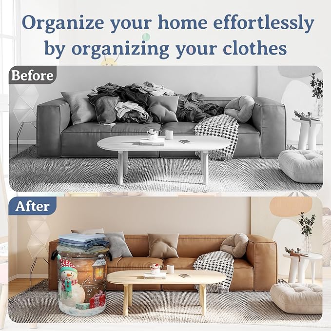 Christmas Laundry Basket,Oxford Cloth Snowman Laundry Hamper With Handle Foldable Portable Clothes Storage Basket for Laundry Room/Bedroom/Bathroom 20.8"x16"