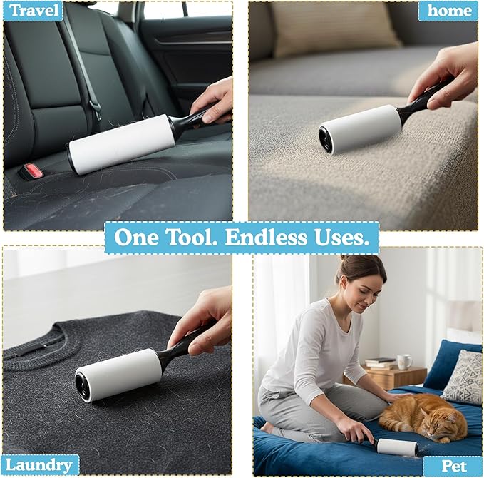 Extra Sticky Lint Roller Set 6 Pack 540 Sheets Wide Lint Remover Refills with 2 Easy Grip Handles Pet Hair Remover for Clothes Furniture Car Seats Bedding Couch Carpet and Laundry