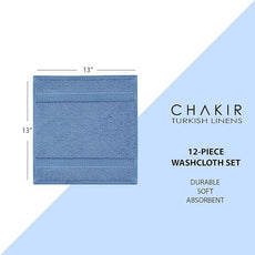 Chakir Turkish Linens | Hotel & Spa Quality 100% Cotton Premium Turkish Towels | Soft & Absorbent (12-Piece Washcloths, Wedgewood)