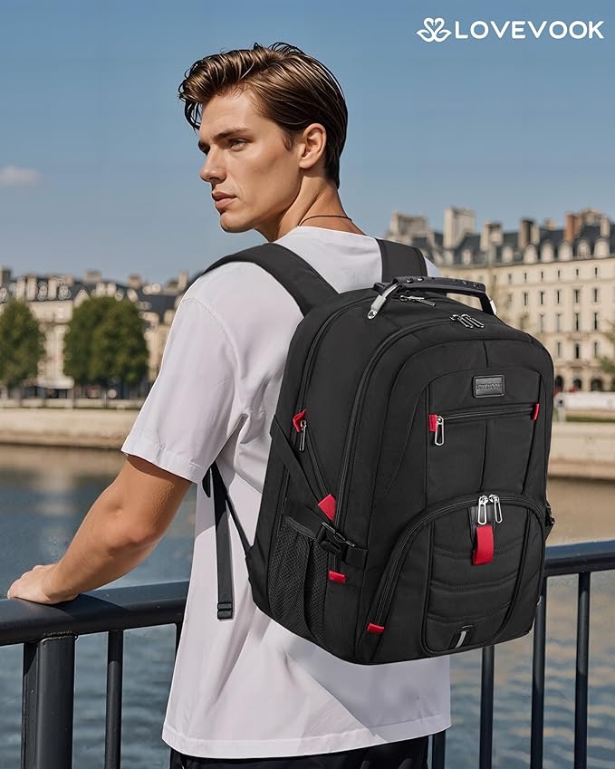 LOVEVOOK Travel Laptop Backpack Waterproof Anti Theft with Lock and USB Charging Port Large Computer Business Backpack for Men Women College (17 inch, Black)