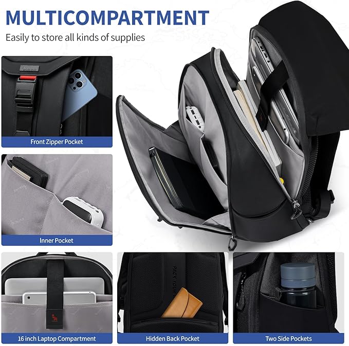 OIWAS Laptop Backpack for Men, 16 Inch Travel Laptop Backpack with Magnetic Buckle, Weight Reduction Business Backpack for Men, Water Resistant Large Back pack