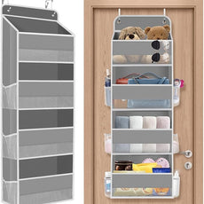 1 Pack Over The Door Organizer, Hanging Storage Organizer with Clear Window, 40lb Ultra Sturdy Large Capacity Room Organizer for Pantry Laundry Bathroom Nursery Closet Baby Essential (Grey)