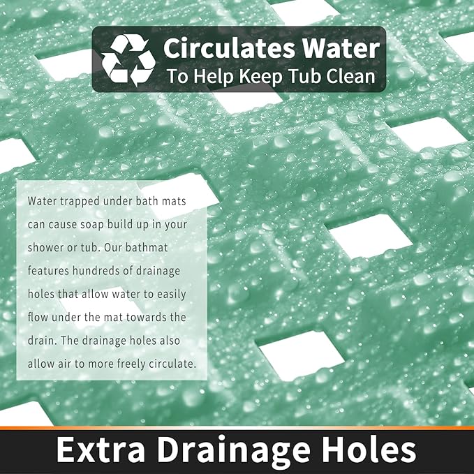 Yimobra Non Slip Bath Mat, Super Strong Suction Cups,34.5"x15.5"Long Tub Mat with Drain Holes, Machine Washable Fast Draining Shower Mats, Bathroom Essentials,MARRS Green