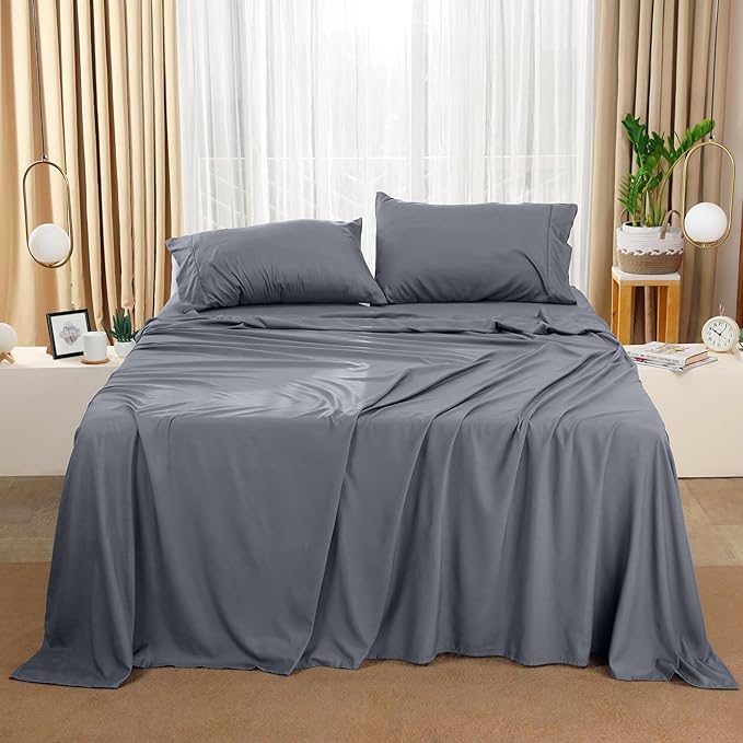 Utopia Bedding California King Sheet Set – 4 Piece Bed Sheets for Cal King Size Bed, Soft and Breathable Microfiber, Includes 1 Fitted Sheet, 1 Flat Sheet and 2 Pillowcases (Grey)