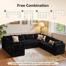 Large 7 Seat Modular Sectional Sofa with Ottoman Seat Corduroy Sleeper Sectional Sofa Bed Oversized Convertible Modular Couch for Living Room